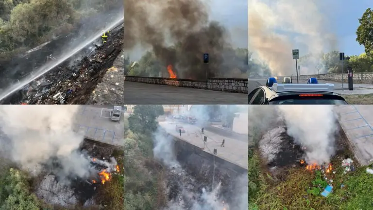 Maxi rogo sull’argine del Volturno, a fuoco discarica a cielo aperto