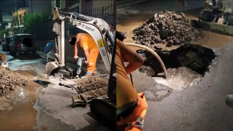 Perdita d’acqua e enorme voragine, strada chiusa: ufficio tecnico sul posto