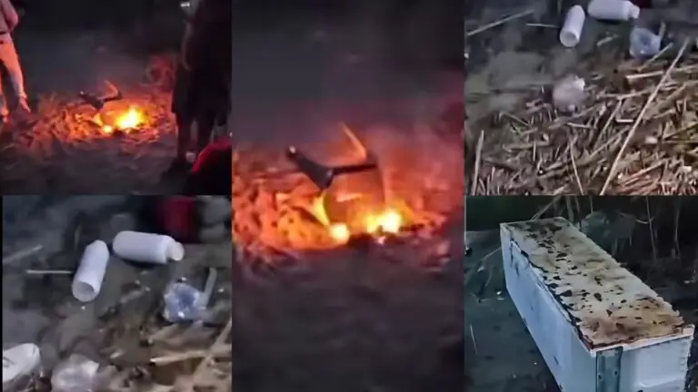 Danno fuoco a una sedia su una spiaggia invasa da rifiuti