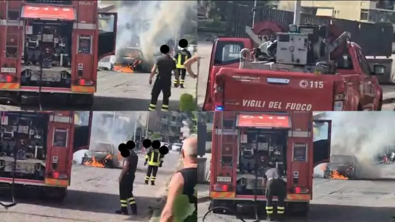 Auto a fuoco all’improvviso, arrivano i pompieri