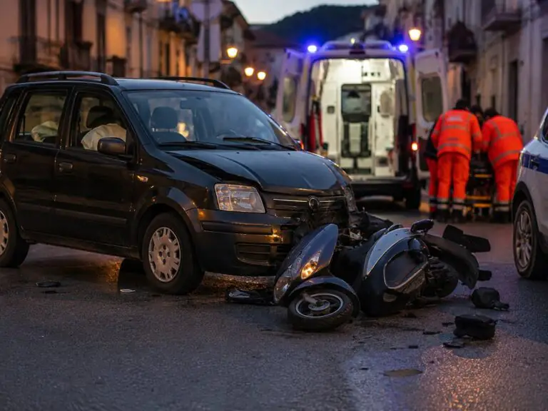 Auto contro scooter in centro, centauro sbalzato sull’asfalto