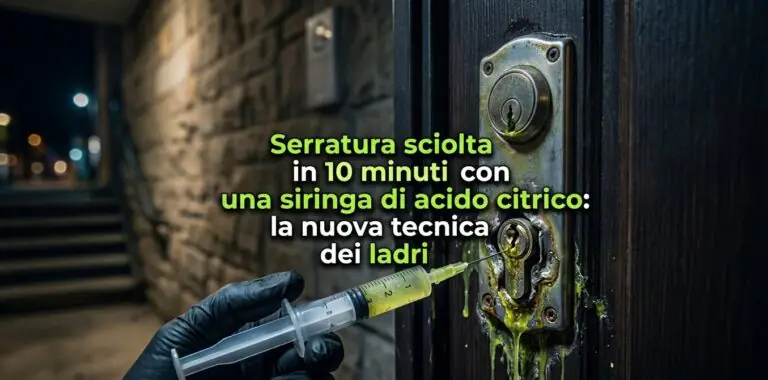 Serratura sciolta in 10 minuti con una siringa di acido citrico: la nuova tecnica dei ladri