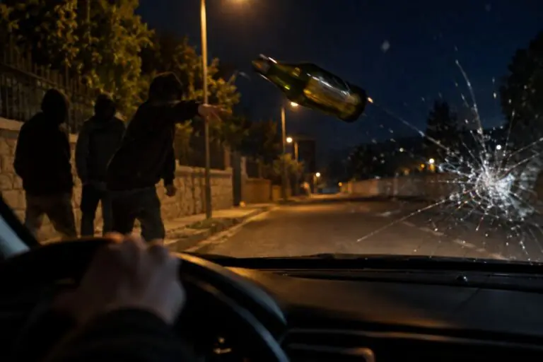 Giovane lancia bottiglie contro auto e viene travolto, ambulanza sul posto