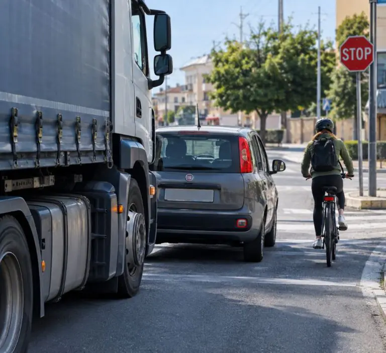 Ciclista nell’angolo cieco del camion, automobilista eroe evita la tragedia
