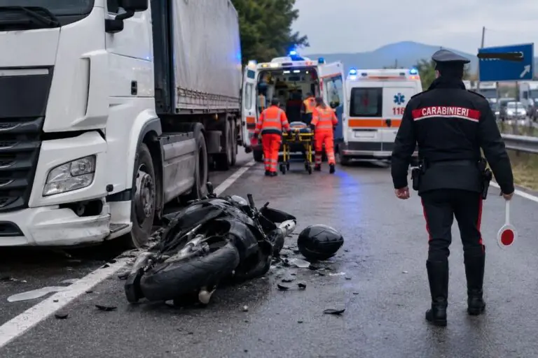Impatto choc tra moto e camion, 2 centauri sbalzati