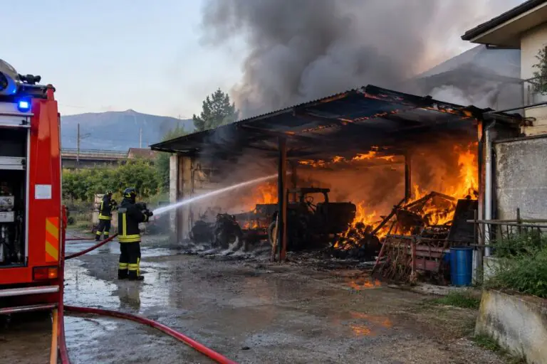 Capannone a fuoco nei pressi della stazione ferroviaria, pompieri in azione