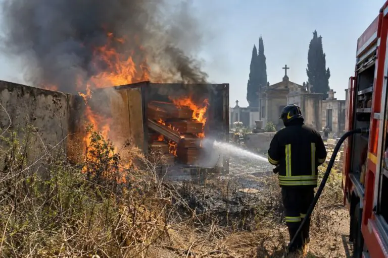 Rogo nei pressi del cimitero, a fuoco anche le bare
