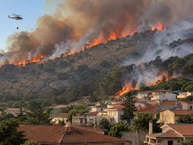 Collina a fuoco, fiamme minacciano abitazioni. Elicottero in azione