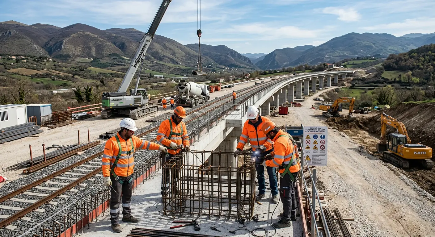 Lavoratori nei cantieri della linea AV AC Bari Napoli tra Maddaloni e Frasso Telesino