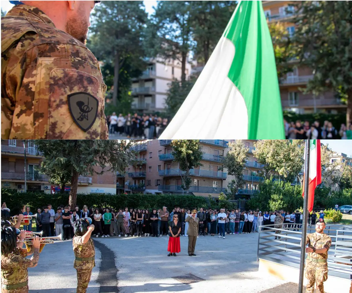 Alzabandiera all’Istituto Manzoni di Caserta con gli studenti e i militari