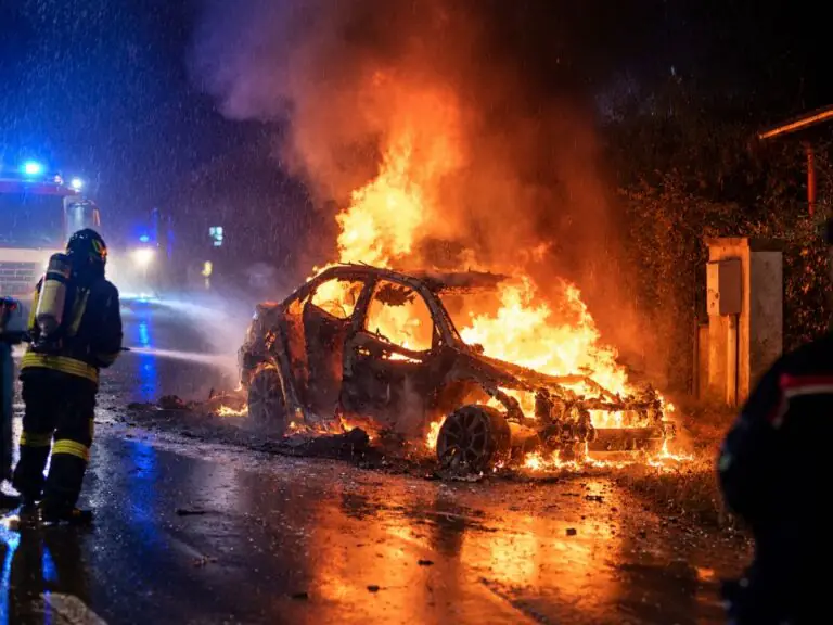 Auto a fuoco con conducente dentro, paura nella frazione