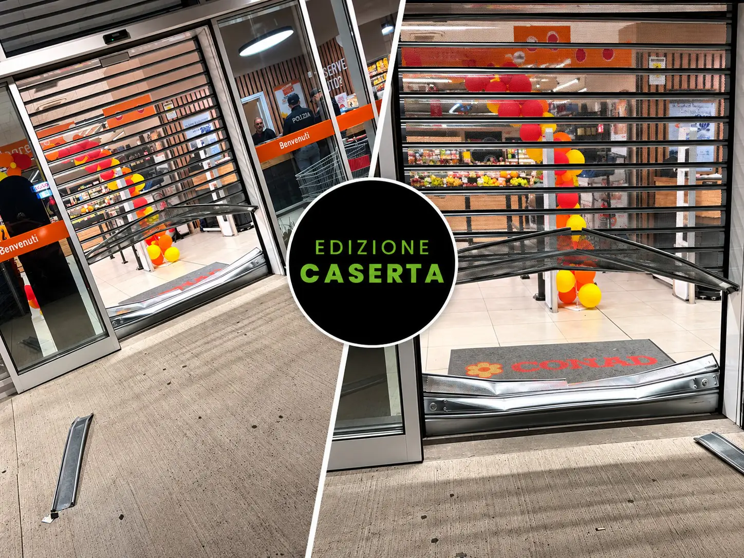Saracinesca forzata del supermercato Conad a San Nicola la Strada dopo il tentato furto notturno