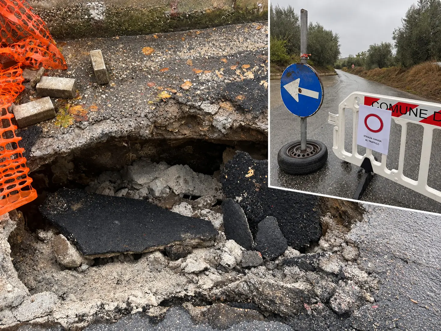 Frana sulla strada provinciale 19 Forchia-Durazzano nel territorio di Cervino dopo le abbondanti piogge.