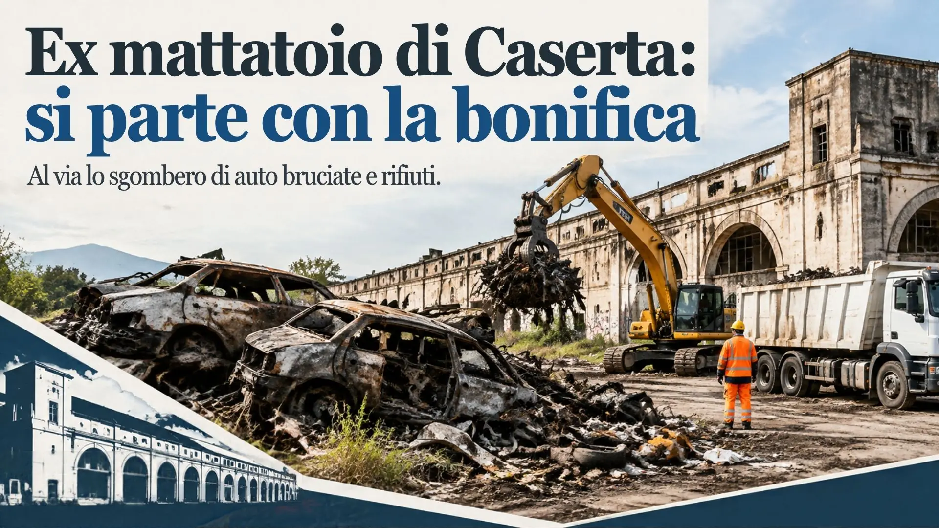 Intervento di rimozione dei rifiuti nell’ex mattatoio di Caserta, in località Lo Uttaro