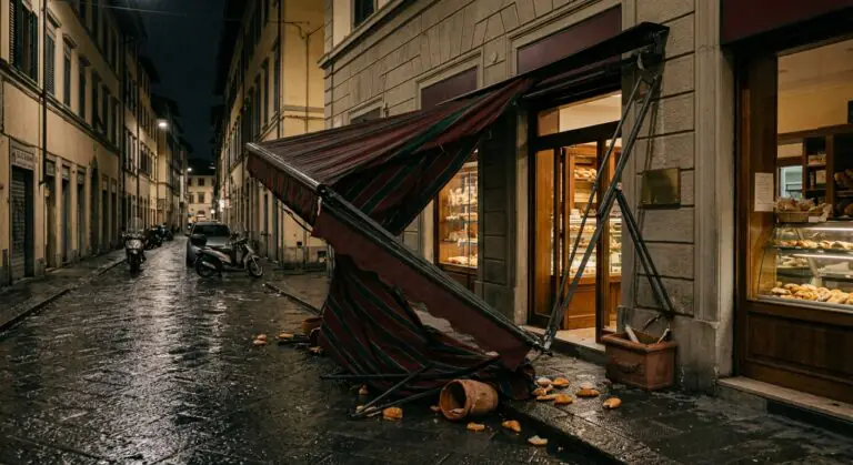Paura a Macerata Campania, cede una tenda parasole sul Corso Umberto