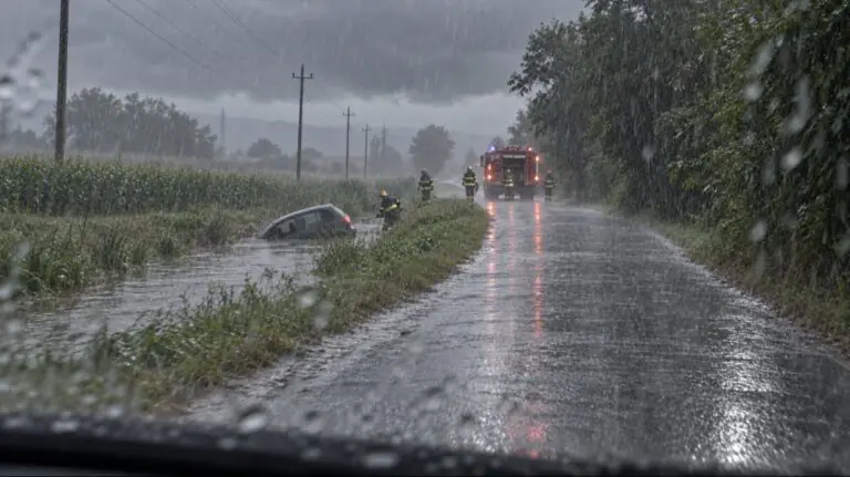 Maltempo choc in periferia, auto con 2 lavoratori finisce nell’acqua