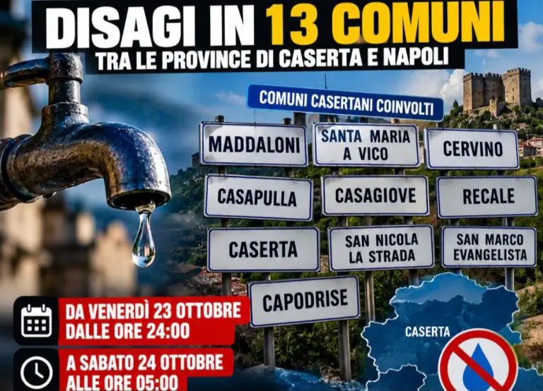 Emergenza idrica, mancherà l’acqua in 13 Comuni. Ecco quando