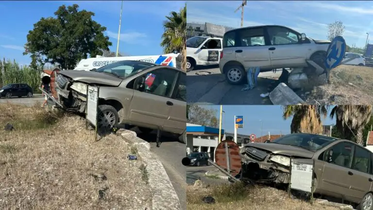 Auto si schianta contro la rotonda, ci sono feriti