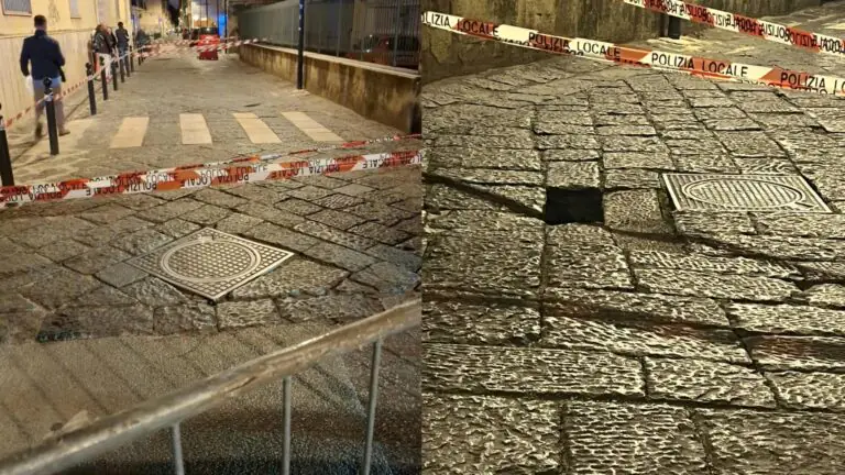 Cede manto stradale, zona chiusa. Disagi in centro
