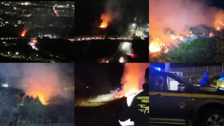 Vasto rogo nei pressi della strada, Pompieri e Protezione Civile in azione
