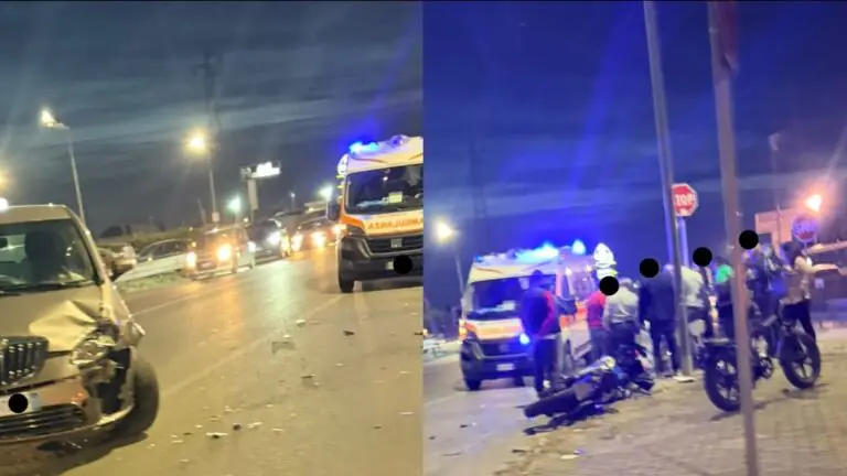 Impatto choc al solito incrocio, centauro sbalzato dalla moto