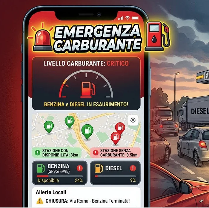 Distributore di carburante e applicazione per l'emergenza benzina e diesel a Maddaloni.