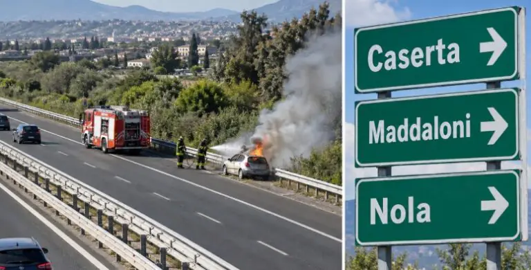 Coppia prigioniera dell’auto in fiamme, paura in autostrada