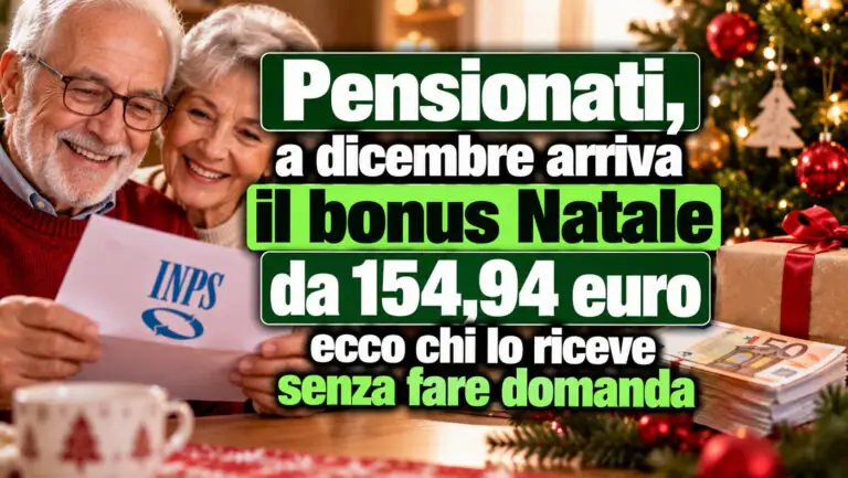 Pensionati, a dicembre arriva il bonus Natale da 154,94 euro: ecco chi lo riceve senza fare domanda