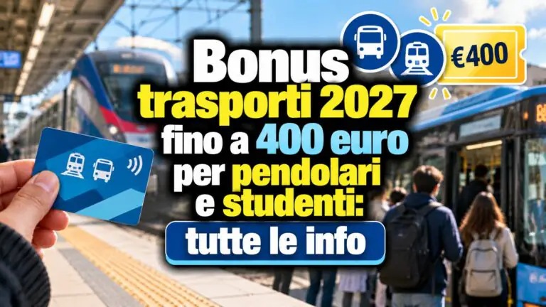 Bonus trasporti 2027, fino a 400 euro per pendolari e studenti: tutte le info