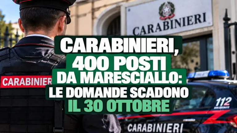 Carabinieri, 400 posti da maresciallo: le domande scadono il 30 ottobre