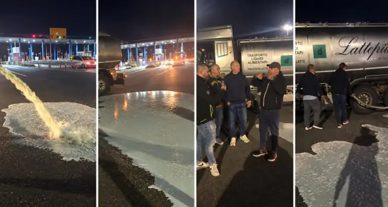 A16, le voci della protesta: latte gettato in strada, trattori e tir agli accessi