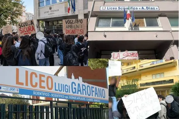 Studenti in manifestazione con striscioni durante la protesta studentesca contro il carovita.