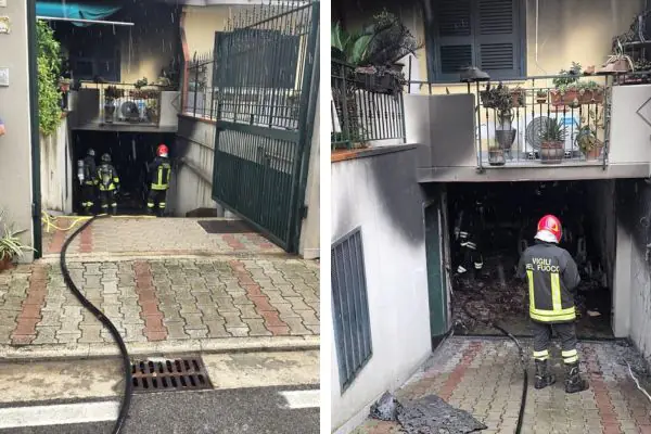 Vigili del Fuoco intervengono per un incendio in un garage con tre auto a Succivo